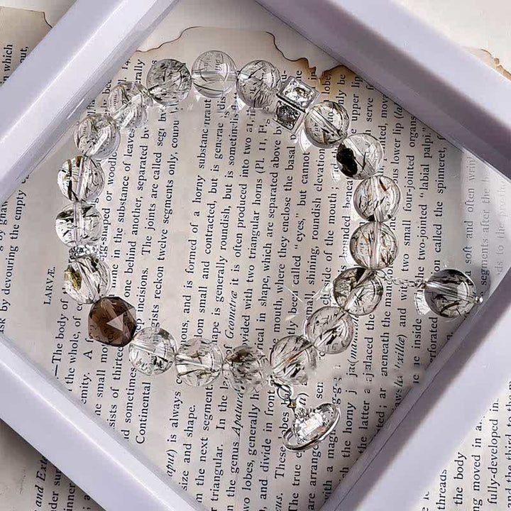 Olivenorma Black Quartz Rutilated Beaded Planet Pendant Bracelet