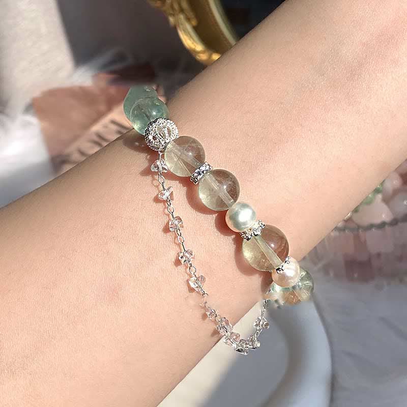 Olivenorma Fluorite Beaded Clear Crystal Pendant Bracelet - image 1