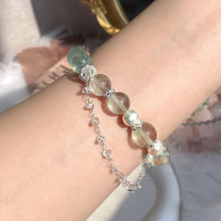 Olivenorma Fluorite Beaded Clear Crystal Pendant Bracelet - image 1