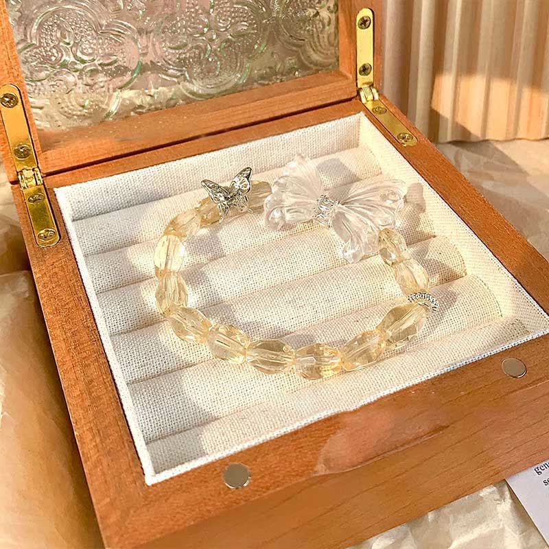 Olivenorma Citrine Beaded Clear Crystal Butterfly Pendant Bracelet