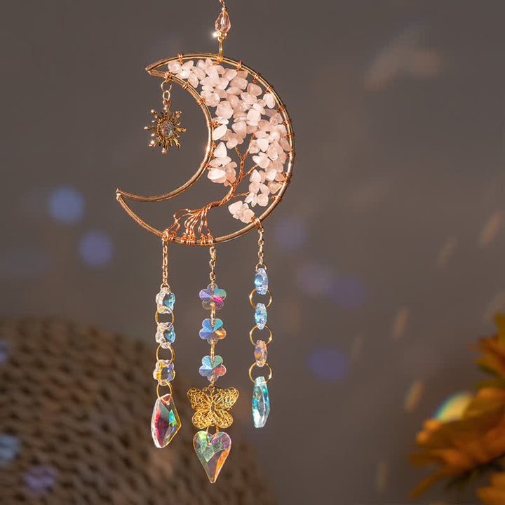 Olivenorma Rose Quartz Star Moon Butterfly Suncatcher Wind Chime