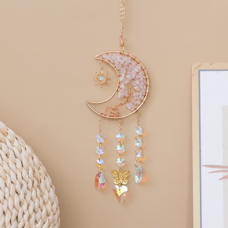 Olivenorma Rose Quartz Star Moon Butterfly Suncatcher Wind Chime