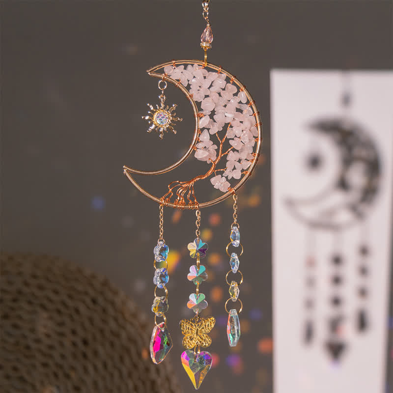 Olivenorma Rose Quartz Star Moon Butterfly Suncatcher Wind Chime