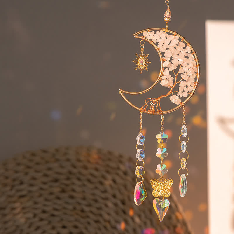Olivenorma Rose Quartz Star Moon Butterfly Suncatcher Wind Chime