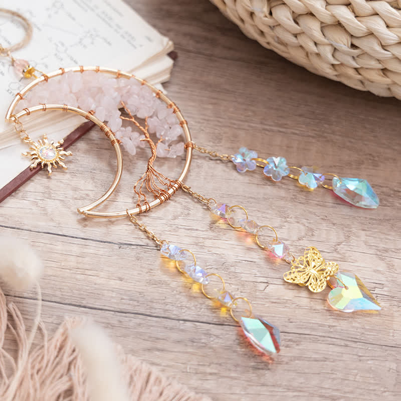 Olivenorma Rose Quartz Star Moon Butterfly Suncatcher Wind Chime