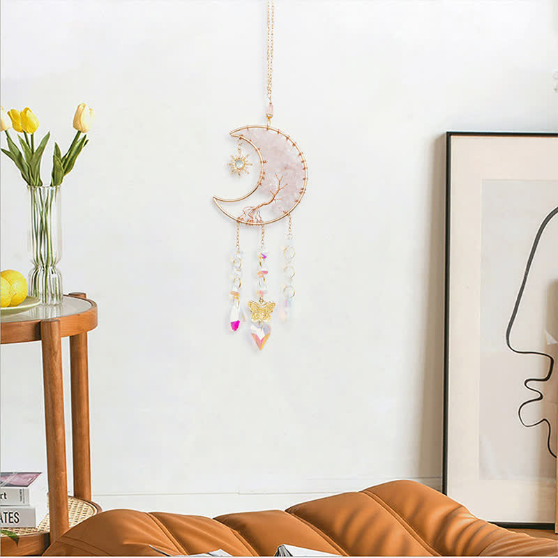 Olivenorma Rose Quartz Star Moon Butterfly Suncatcher Wind Chime