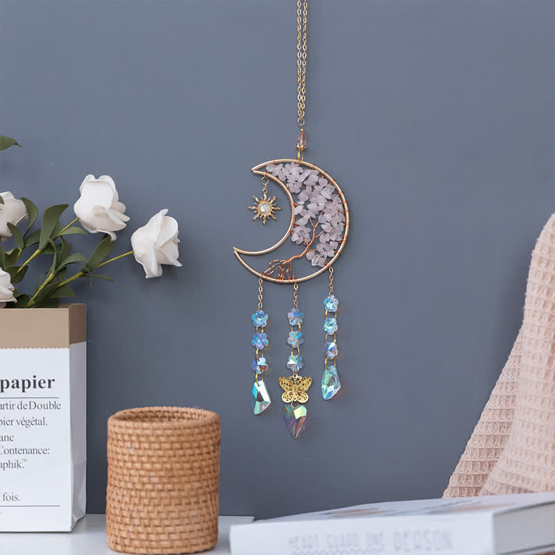 Olivenorma Rose Quartz Star Moon Butterfly Suncatcher Wind Chime