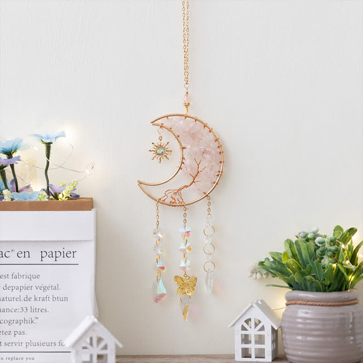 Olivenorma Rose Quartz Star Moon Butterfly Suncatcher Wind Chime