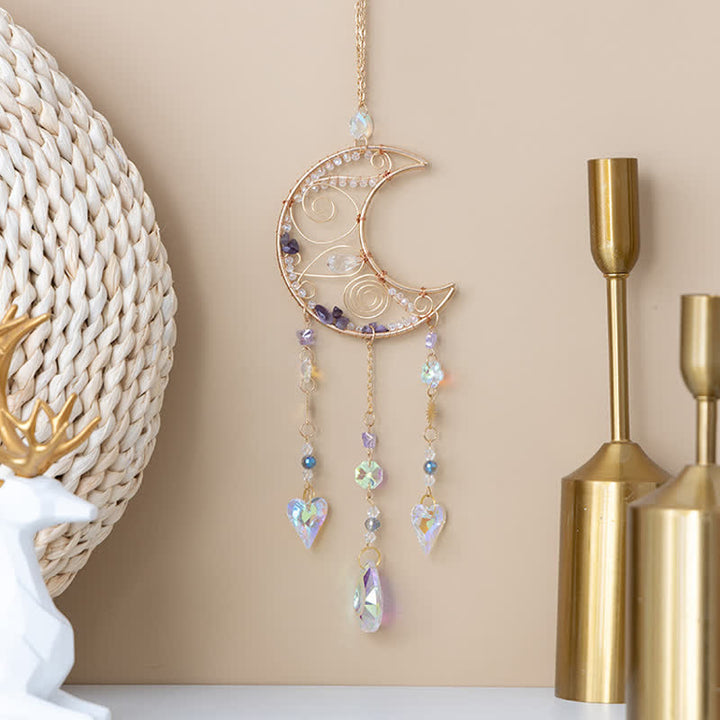 Olivenorma Amethyst Hand Wound Moon Pendant Suncatcher Wind Chime