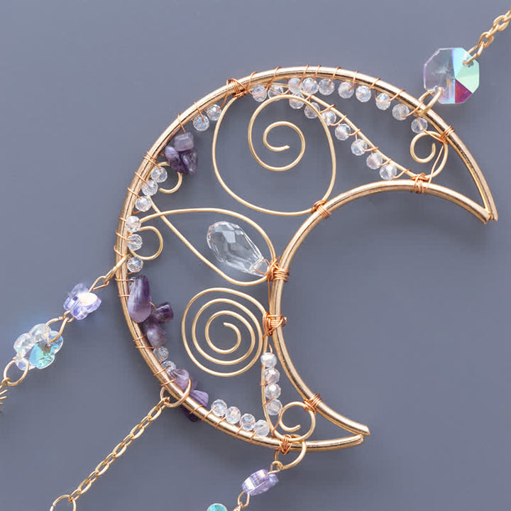 Olivenorma Amethyst Hand Wound Moon Pendant Suncatcher Wind Chime