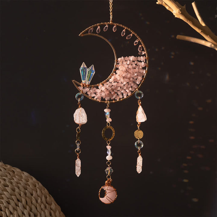 Olivenorma Rose Quartz Clear Crystal Moon Suncatcher Wind Chime