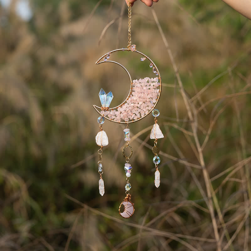 Olivenorma Rose Quartz Clear Crystal Moon Suncatcher Wind Chime