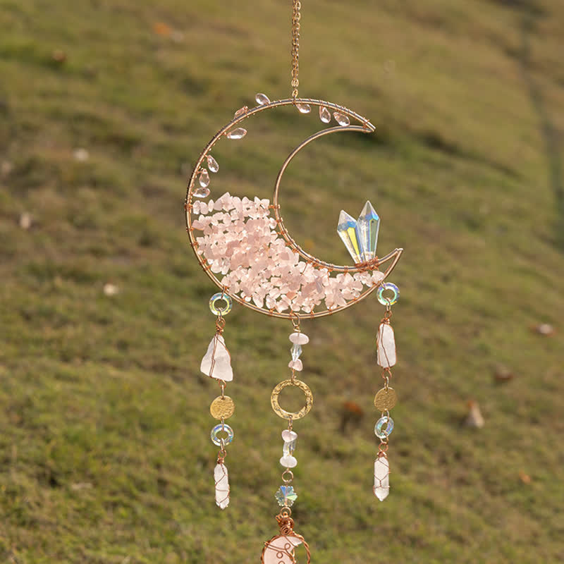 Olivenorma Rose Quartz Clear Crystal Moon Suncatcher Wind Chime