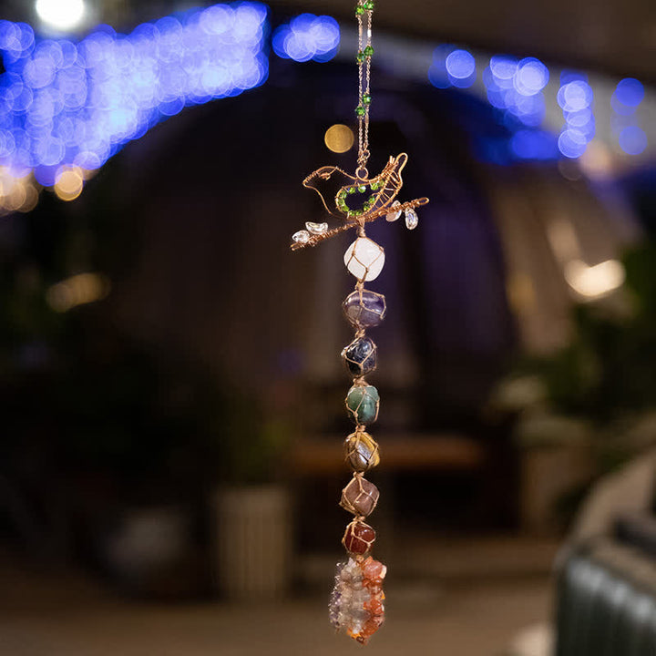 Olivenorma Chakra Stone Braided Wrap Bird Pendant Wind Chime