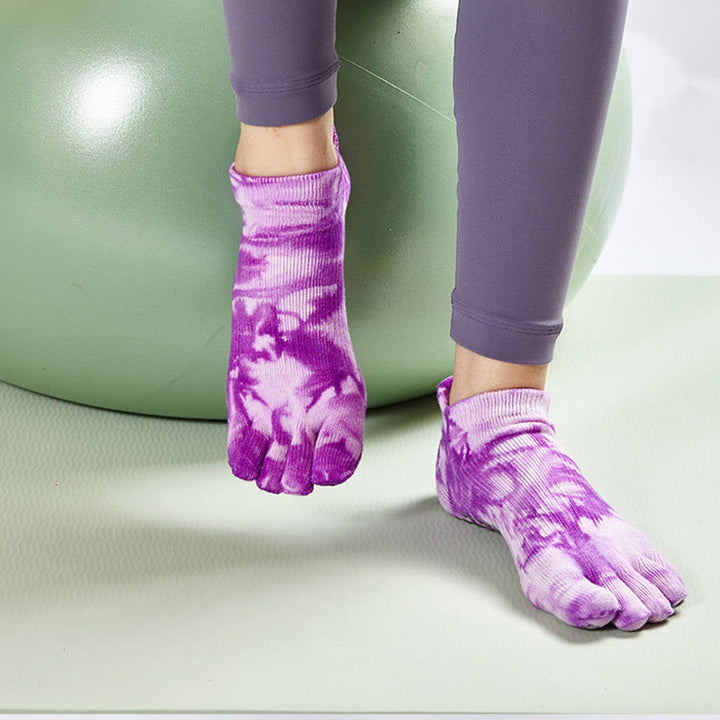 Olivenorma Tie-Dye High Knee Pilates Socks Non-Slip Grip Yoga Barre Fitness Socks with Breathable Stretch Support Yoga Socks - image 15