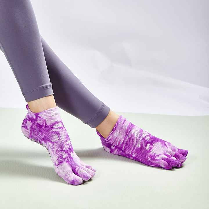 Olivenorma Tie-Dye High Knee Pilates Socks Non-Slip Grip Yoga Barre Fitness Socks with Breathable Stretch Support Yoga Socks - Purple - 10 Pairs - image 14