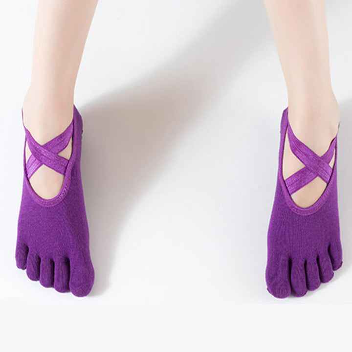 Olivenorma Women Non-Slip Five Toe Yoga Socks with Grid