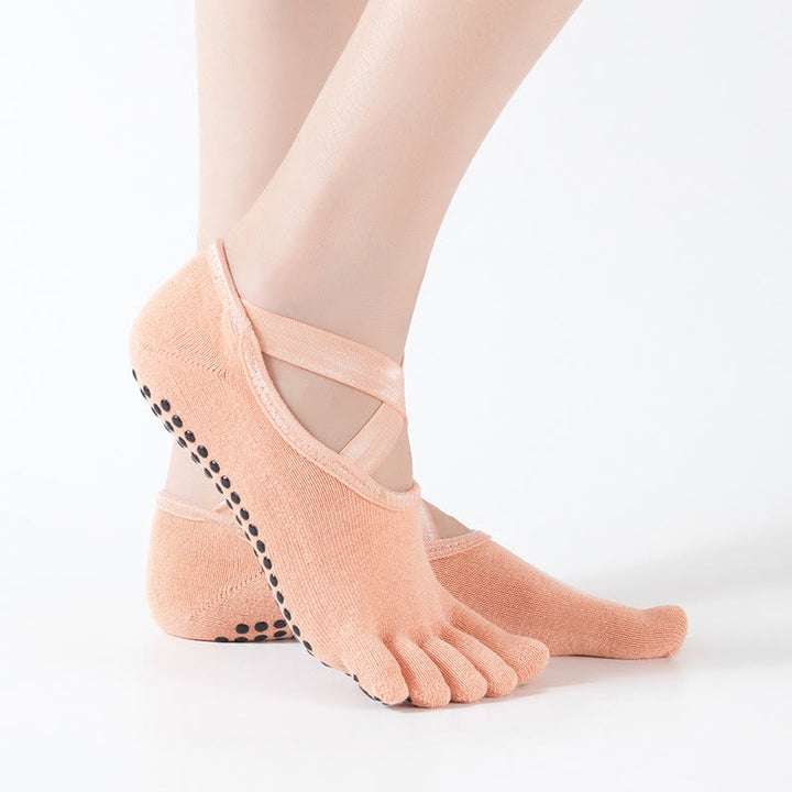 Olivenorma Women Non-Slip Five Toe Yoga Socks with Grid