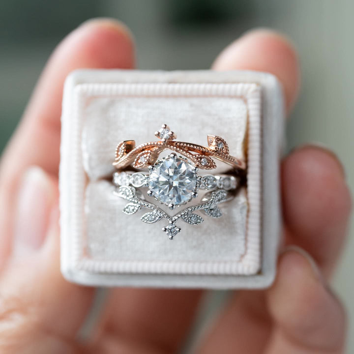 FREE Today: 3 Pcs Rose Gold Moissanite Floral Wedding Ring Set - US 11 - 2 Pcs#Rose Gold - image 6