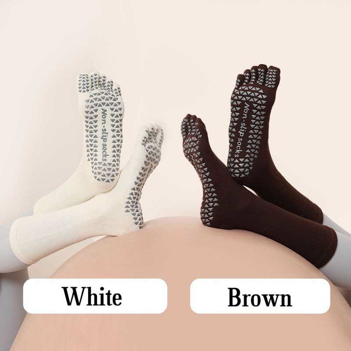 Olivenorma Yoga Pilates Non Slip Five-Toe Solid Color Socks - 2-Pair (White+Brown) - image 19