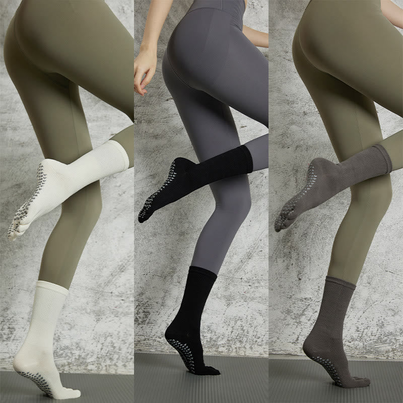 Olivenorma Yoga Pilates Non Slip Five-Toe Solid Color Socks - 3-Pair (White+Black+DarkGray) - image 27