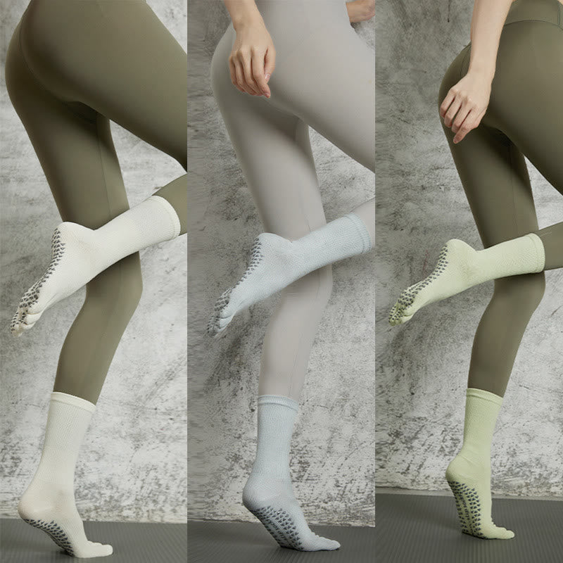 Olivenorma Yoga Pilates Non Slip Five-Toe Solid Color Socks - 3-Pair (White+LightGray+LightGreen) - image 25