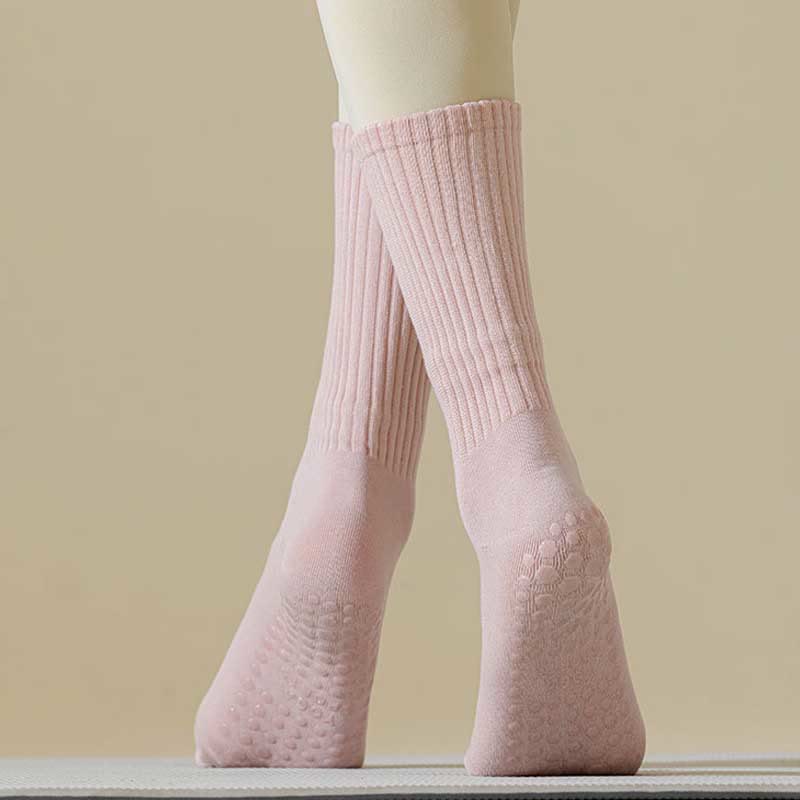 Olivenorma Striped Textured Crew Non-Slip Grip Pilates Barre Comfort Workout Socks with Breathable Cotton Design Yoga Socks - image 3