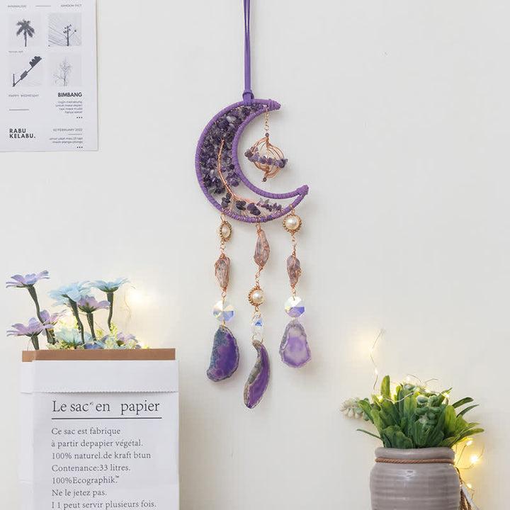 Olivenorma Amethyst Purple Agate Moon Pendant Wind Chime