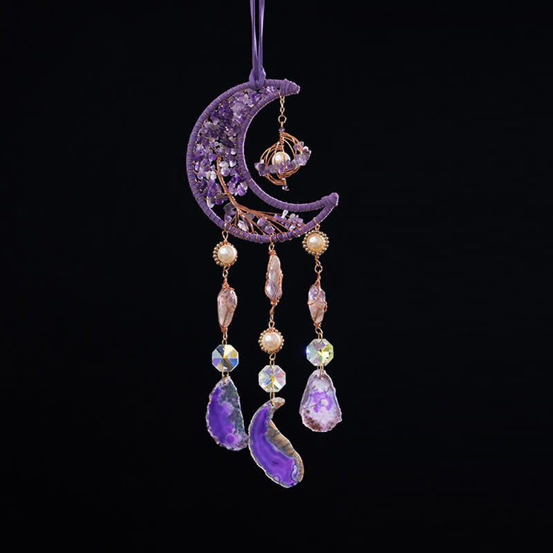 Olivenorma Amethyst Purple Agate Moon Pendant Wind Chime