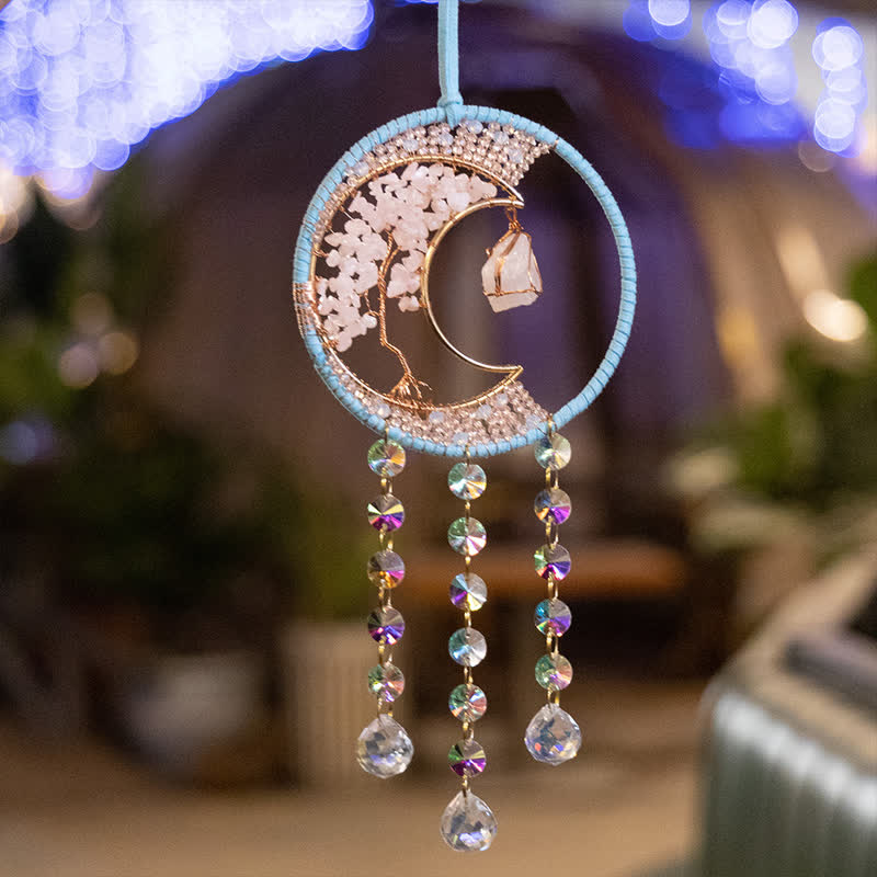 Olivenorma Rose Quartz Moon Pendant Sun Catcher Wind Chime