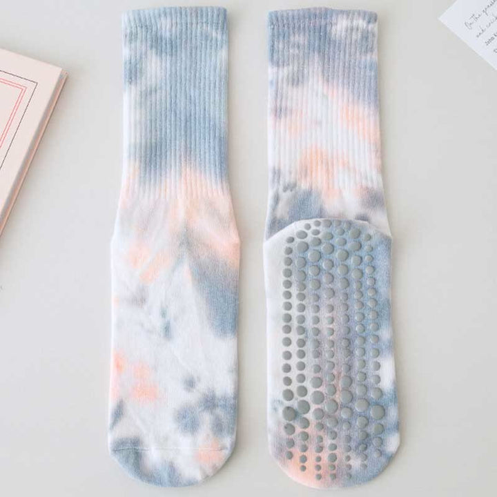 Olivenorma Medium-Tube Tie-Dye Anti-Slip Grip Pilates Barre Workout Socks with Breathable Stretch Comfort Yoga Socks - image 18