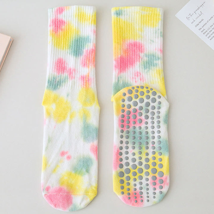 Olivenorma Medium-Tube Tie-Dye Anti-Slip Grip Pilates Barre Workout Socks with Breathable Stretch Comfort Yoga Socks - image 17