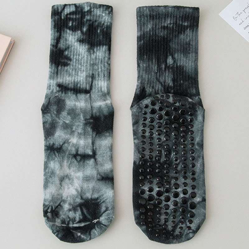 Olivenorma Medium-Tube Tie-Dye Anti-Slip Grip Pilates Barre Workout Socks with Breathable Stretch Comfort Yoga Socks - image 15