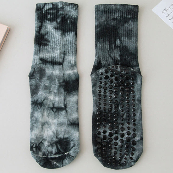 Olivenorma Medium-Tube Tie-Dye Anti-Slip Grip Pilates Barre Workout Socks with Breathable Stretch Comfort Yoga Socks - image 15