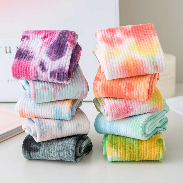 Olivenorma Medium-Tube Tie-Dye Anti-Slip Grip Pilates Barre Workout Socks with Breathable Stretch Comfort Yoga Socks - image 21