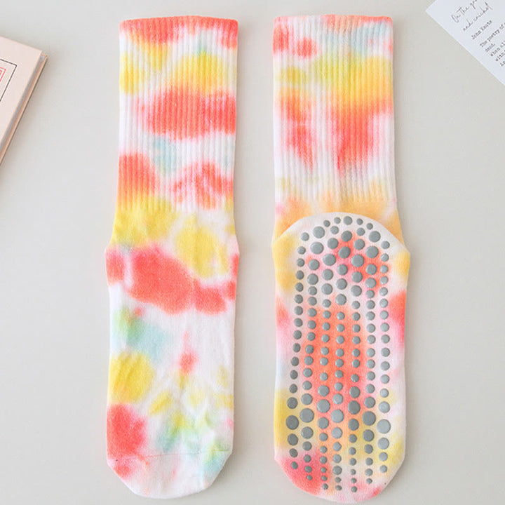 Olivenorma Medium-Tube Tie-Dye Anti-Slip Grip Pilates Barre Workout Socks with Breathable Stretch Comfort Yoga Socks - image 5