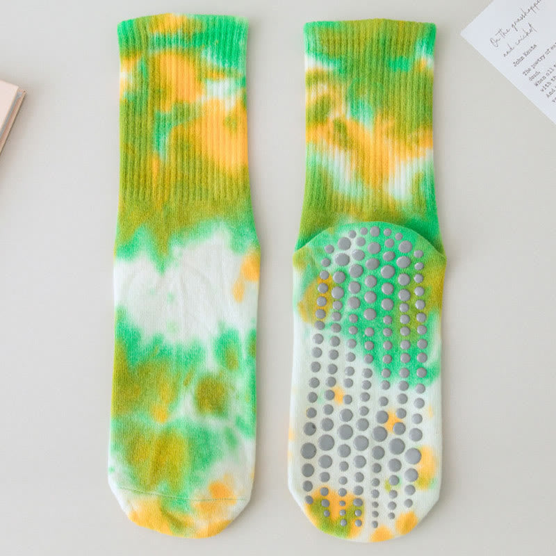 Olivenorma Medium-Tube Tie-Dye Anti-Slip Grip Pilates Barre Workout Socks with Breathable Stretch Comfort Yoga Socks - image 16