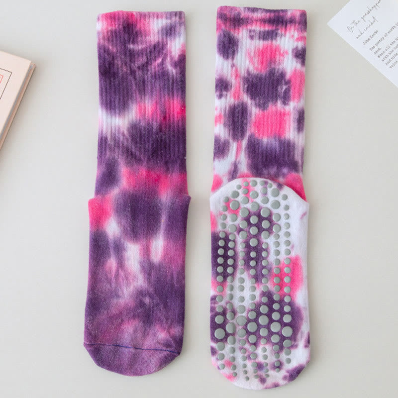 Olivenorma Medium-Tube Tie-Dye Anti-Slip Grip Pilates Barre Workout Socks with Breathable Stretch Comfort Yoga Socks - image 14
