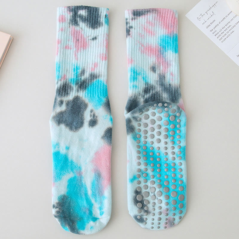 Olivenorma Medium-Tube Tie-Dye Anti-Slip Grip Pilates Barre Workout Socks with Breathable Stretch Comfort Yoga Socks - image 1