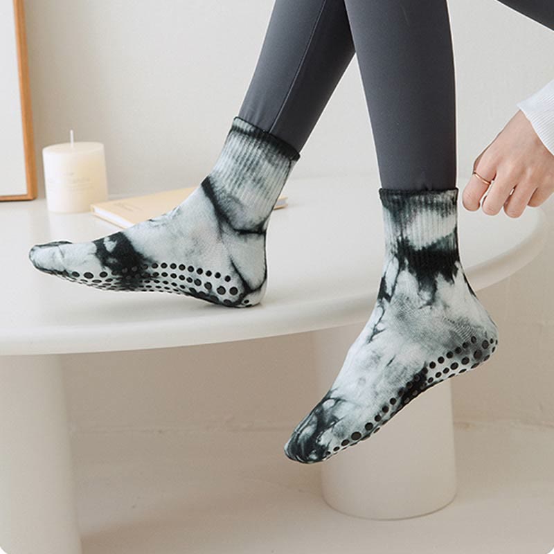 Olivenorma Tie-Dye Grip Workout Non-Slip Pilates Barre Training Socks with Breathable Cotton Stretch Fit Yoga Crew Socks - image 11