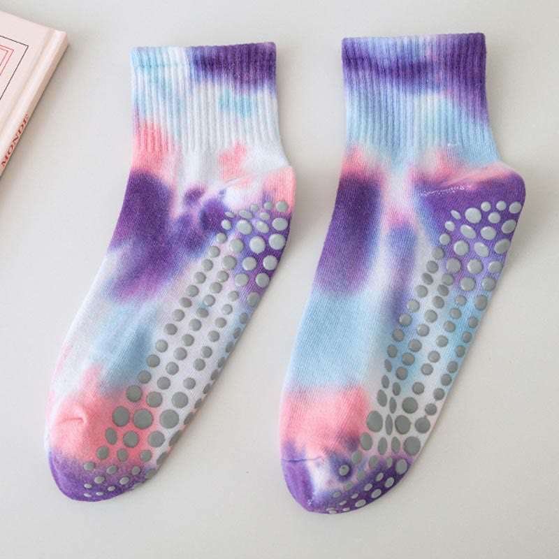 Olivenorma Tie-Dye Grip Workout Non-Slip Pilates Barre Training Socks with Breathable Cotton Stretch Fit Yoga Crew Socks - image 4