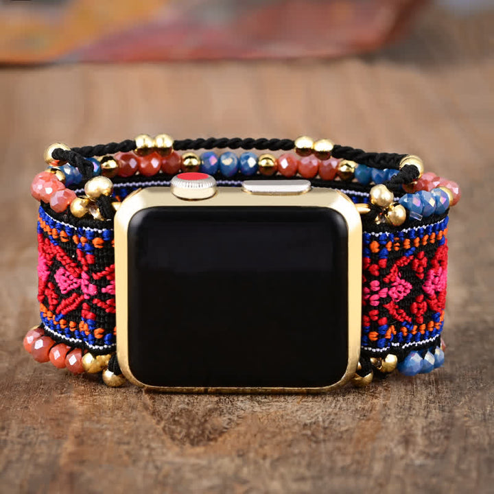 Olivenorma Rose Red Elastic Braided Strap Apple Watch Strap