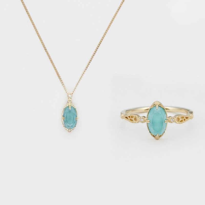 Olivenorma Vintage Aquamarine 925 Silver Ring Necklace