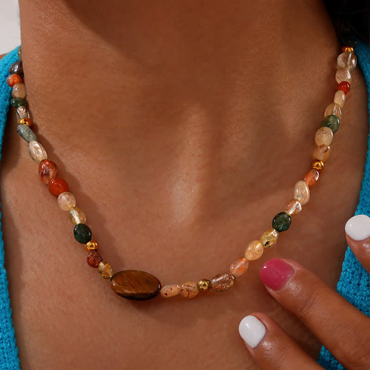 Olivenorma Vintage Natural Stone Beaded Necklace