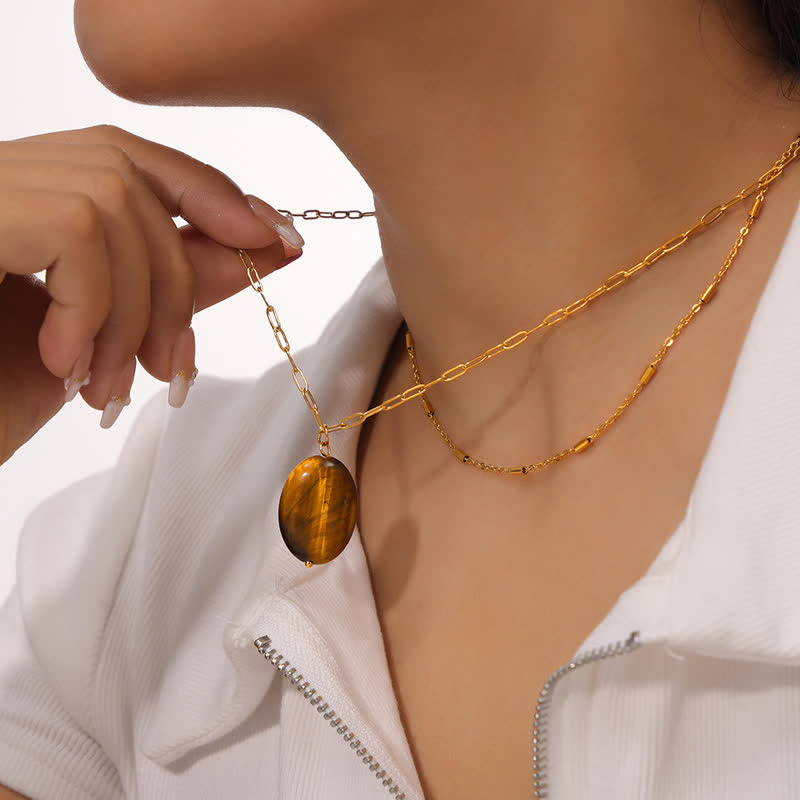 Olivenorma Vintage Natural Stone Tiger Eye Pendant Necklace