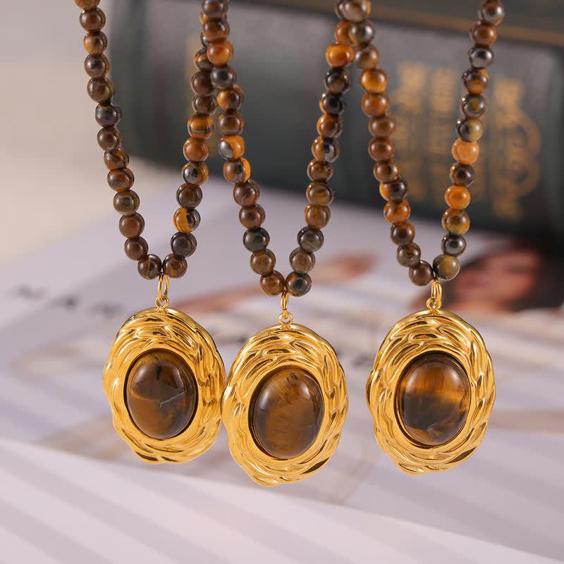 Olivenorma Vintage Natural Stone Tiger Eye Pendant Necklace