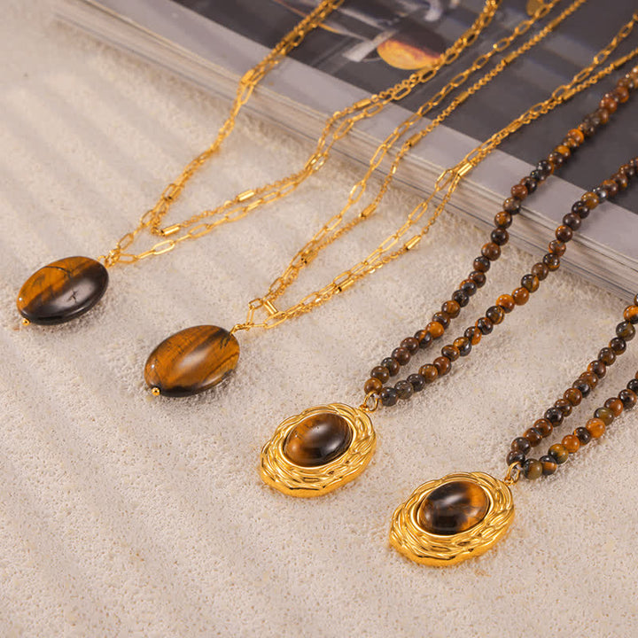 Olivenorma Vintage Natural Stone Tiger Eye Pendant Necklace
