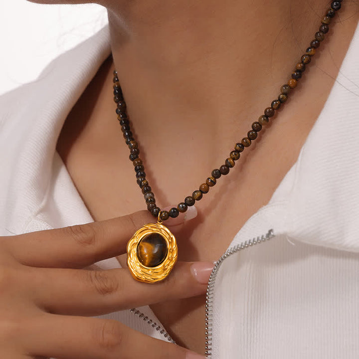 Olivenorma Vintage Natural Stone Tiger Eye Pendant Necklace