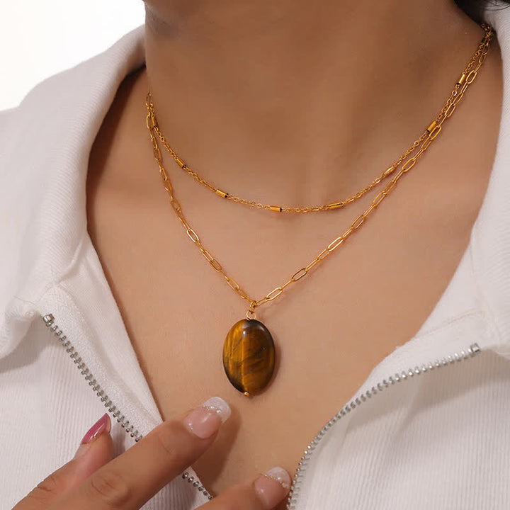 Olivenorma Vintage Natural Stone Tiger Eye Pendant Necklace