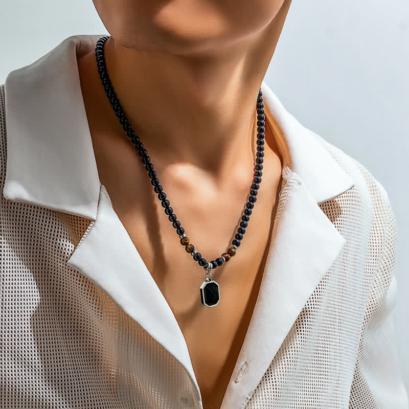 Olivenorma Black Onyx Natural Stone Beads Men Necklace - Black Onyx & Tiger Eye - image 1
